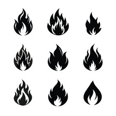 fire flames icon set isolated on white background 