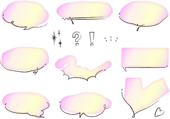やさしいピンクのラフな水彩風吹き出しセット