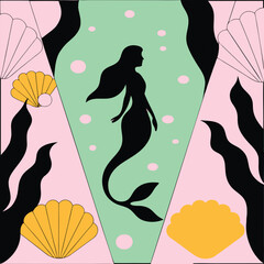 "Whimsical Mermaid Silhouette Vector Collection with Magical Sea Creatures and Ocean Fantasy Elements"