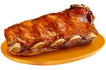 tábua de madeira com costela bovina grelhada isolado em fundo transparente