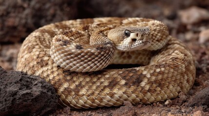 Obraz premium Rattlesnake Coiled and Alert in Natural Habitat