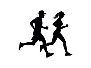 Running Silhouettes of Men and Women in Various Running set vector design Positions, A repeating pattern of black silhouettes of men and women running, pattern, sports apparel, activewear, active life