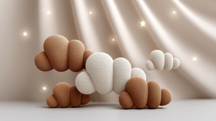 Adorable Knitted Cloudscape Soft Beige and Brown Clouds on a Serene Background