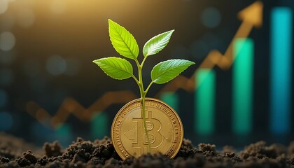 Coin and Growing Plant Symbolic of Financial Growth and Investment