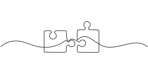 One line continuous drawing puzzle game jigsaw design vector, Puzzle design continuous one line art drawing of vector illustration, Continuous one line drawing of a puzzle. Editable outline, Puzzle.