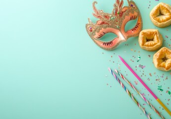 Festive celebration items on mint background