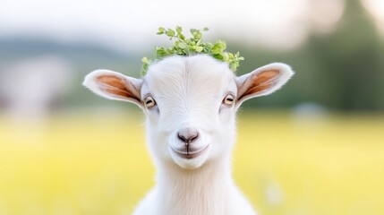 Obraz premium Cute white goat in a field