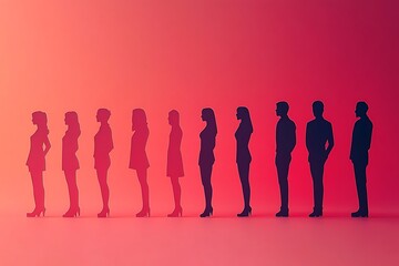 Pink Silhouettes Diverse People Corporate Group Row