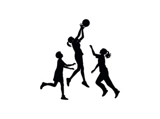 Silhouette of Children Playing Basketball, Dynamic silhouette of children playing basketball, showcasing various stages of the action. children, kids, boys, basketball, playing, sport, activity, jumpi