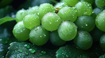 Juicy Green Grapes with Dew Drops
