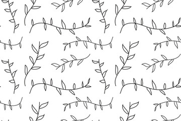 hand drawn leaves repeated background design, vector seamless pattern