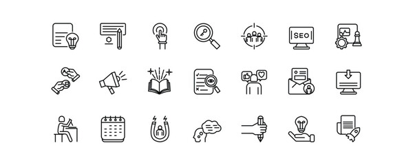 Set of icons for Copywriting. Editable stroke. Vector illustration