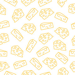 Cheese pattern background. Seamless motif of cheese doodle. Hand drawn cheese wallpaper