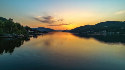 Obraz premium Tranquil lake reflects the colors of sunset