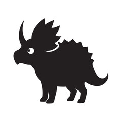 Horned ceratopsid dinosaur in black silhouette
