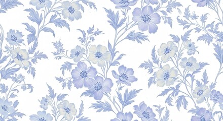 Fototapeta premium Floral Pattern with Blue Flower and Delicate Leaf