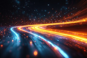 Obraz premium Dynamic, glowing lines curve through a cosmic space.