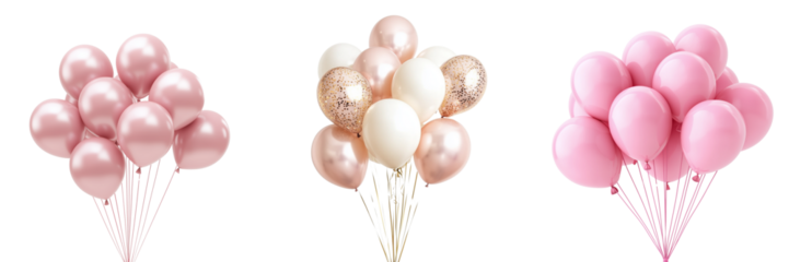Colorful pink party balloons isolated on transparent background
