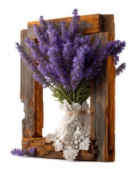Rustic Wooden Frame with Lavender Bouquet Displayed Decoratively