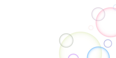 Colorful bubbles. Abstract, Colorful transparent pink, blue and soap bubbles floating in the air. Modern abstract light pink bubble background with circles. Banner pattern with copy space illustration