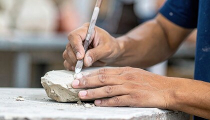 Artisan's Craft: A skilled artisan meticulously sculpts a piece of clay, their hands carefully guiding the tool. A demonstration of mastery and the art of creation.