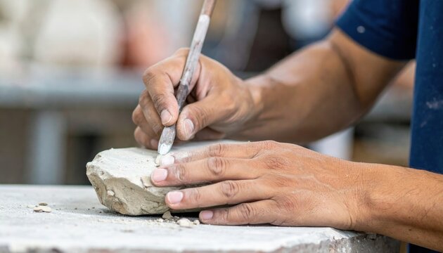 Artisan's Craft: A skilled artisan meticulously sculpts a piece of clay, their hands carefully guiding the tool. A demonstration of mastery and the art of creation.