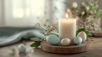 Pastel Eggs Candle Spring Flowers Peaceful Scene