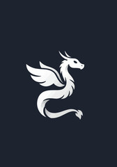 Obraz premium Elegant White Winged Serpent Design on Dark Background