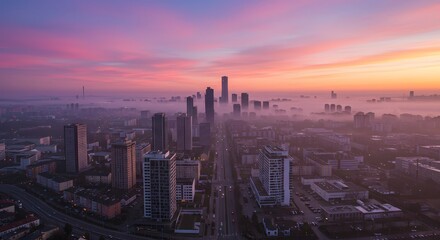 Fototapeta premium Clean city skyline with no air pollution at sunrise