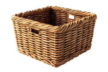 Obraz premium Empty rectangular wicker basket isolated on transparent background
