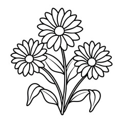 Black and White Illustration of Daisy Flowers with Simple Line Art