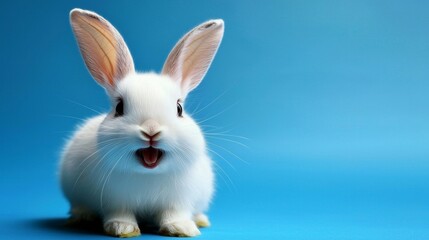 Obraz premium Cute and playful white bunny smiling in a colorful setting.