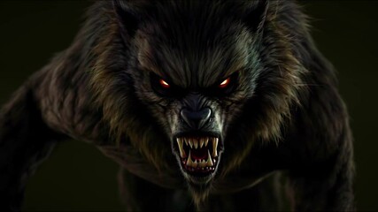 A menacing werewolf prowls, eyes scanning the environment with intensity, its muscles tensed and poised to strike, designed for easy project integration. - Powered by Adobe