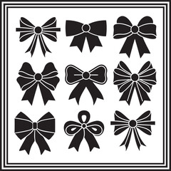 Stylish bow silhouette bundle – black ribbon bow vector icons for gift wrapping, wedding invitations, DIY crafts, digital scrapbooking, and decor