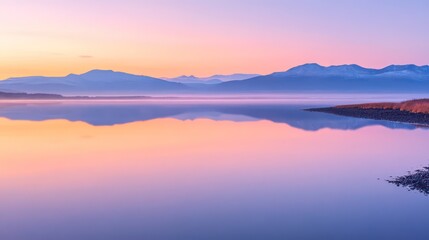 Fototapeta premium Tranquil twilight scene with mirrored mountains