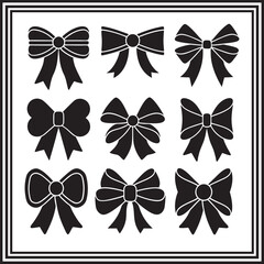 Bow silhouette bundle &ndash; black vector bow tie and ribbon collection, gift and fashion icon set, elegant decorative design elements for holiday, party, and wedding themes