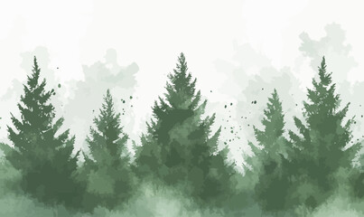 Obraz premium Minimalist Watercolor Pine Tree Forest Art with Silhouette and Splash Effects