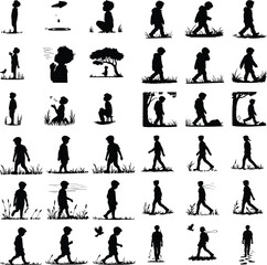 Fototapeta premium Sad Boy Silhouette Set | Emotional Lonely Boy Vector Icons Alone Boy Silhouette | Depressed Child Vector Illustration
