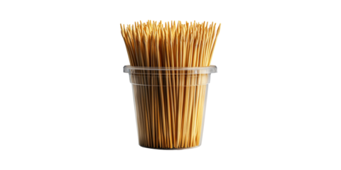 Container Of Wooden Skewers For Grilling And Cooking. Essential Bbq And Kitchen Tool Isolated On Transparent Background