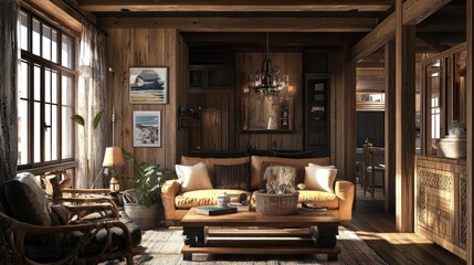 Rustic Mountain Cabin Living Room Interior Design