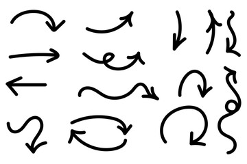 Set of hand drawn black arrows
