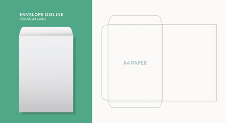 Luxury Envelope die cut and mock up template, Vector illustration. Envelopes mockup front and back view.