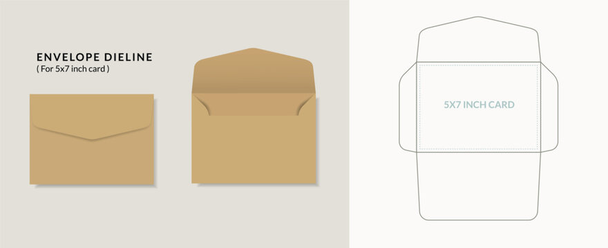 Luxury Envelope die cut and mock up template, Vector illustration. Envelopes mockup front and back view.