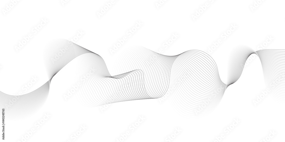 Fototapete Abstract grey, white smooth element swoosh speed wave modern stream background. Wave with lines created using blend tool. Abstract frequency sound wave lines and twisted curve lines background.	