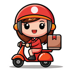 Fototapeta premium Cute delivery person on a scooter