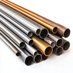 Fototapeta premium Assortment of Metal Pipes Copper, Steel, and Bronze