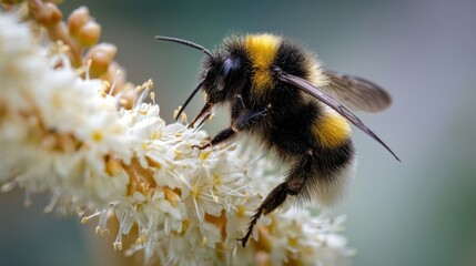 Bumblebee Pollinating White Flowers