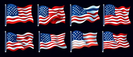 American Flags in Various Positions