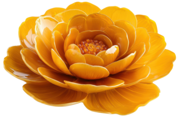 Exquisite amber resin flower glossy petals rich color detailed craftsmanship vibrant bloom on transparent background