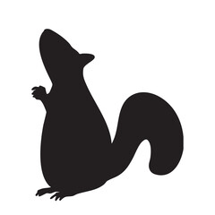 上を向くリス　モノクロシルエットイラスト